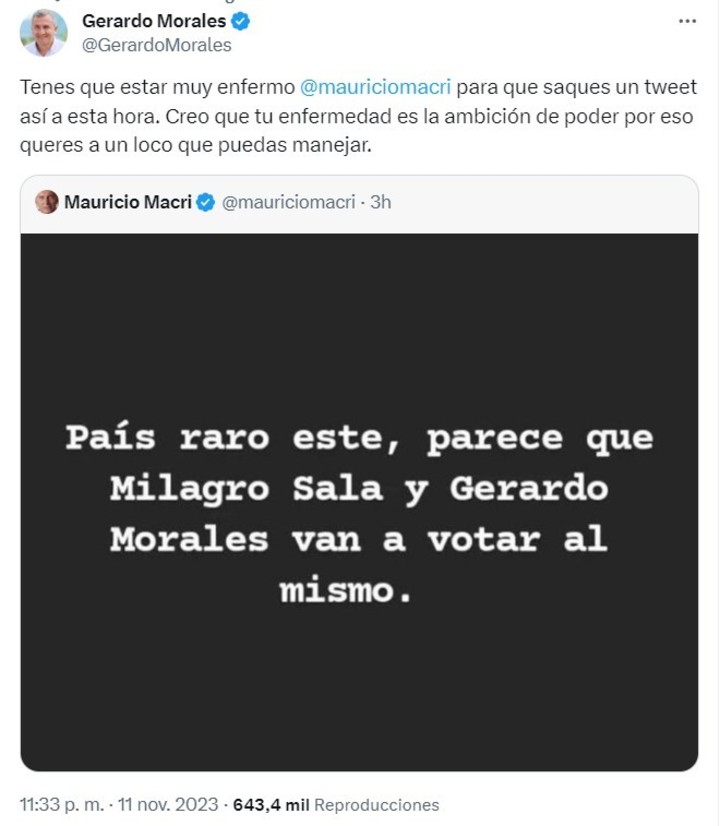 mauricio-macri-chicaneo-a-gerardo-morales-con-milagro-sala-y-el-gobernador-jujeno-lo-cruzo:-tenes-que-estar-muy-enfermo