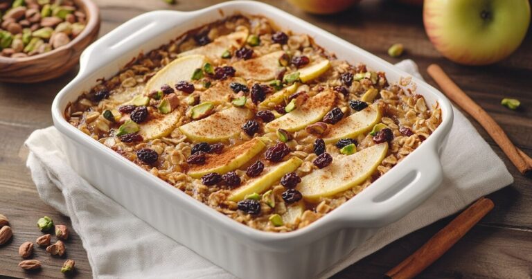 Postre de manzana y pistaches para un desayuno crujiente y delicioso