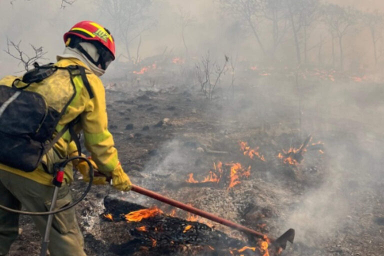 Córdoba: los bomberos combaten un incendio rural en Pampa de Achala