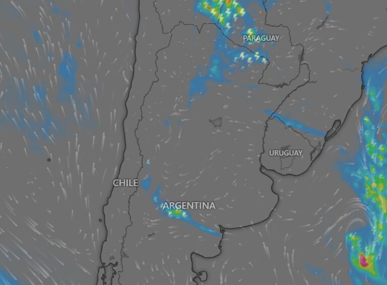 Mapa del tiempo de Argentina mostrando las zonas bajo alerta amarilla