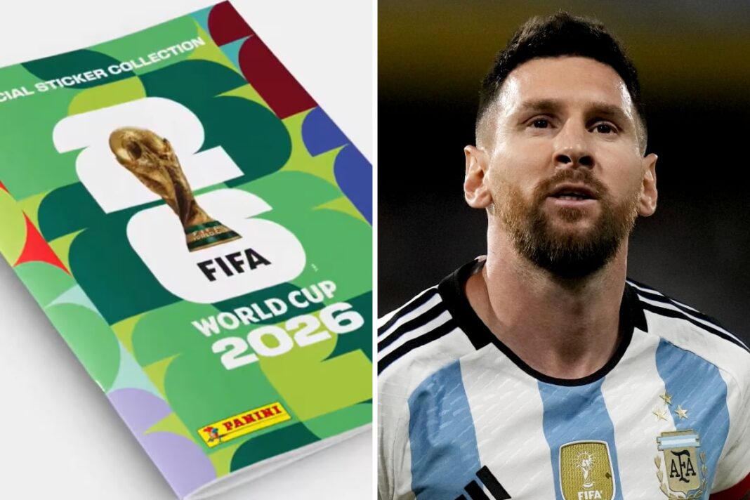 Ilustración de la página de la selección argentina filtrada del álbum de figuritas Panini para el Mundial 2026.