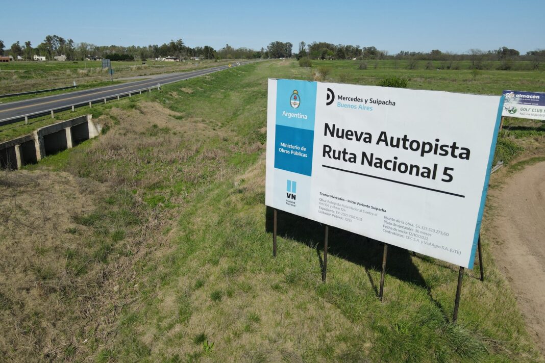 Mapa de rutas y autopistas de Argentina con tramos destacados