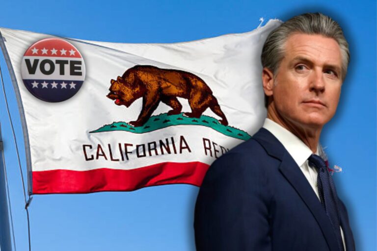 Mapa político del estado de California con símbolos de los partidos Demócrata y Republicano.