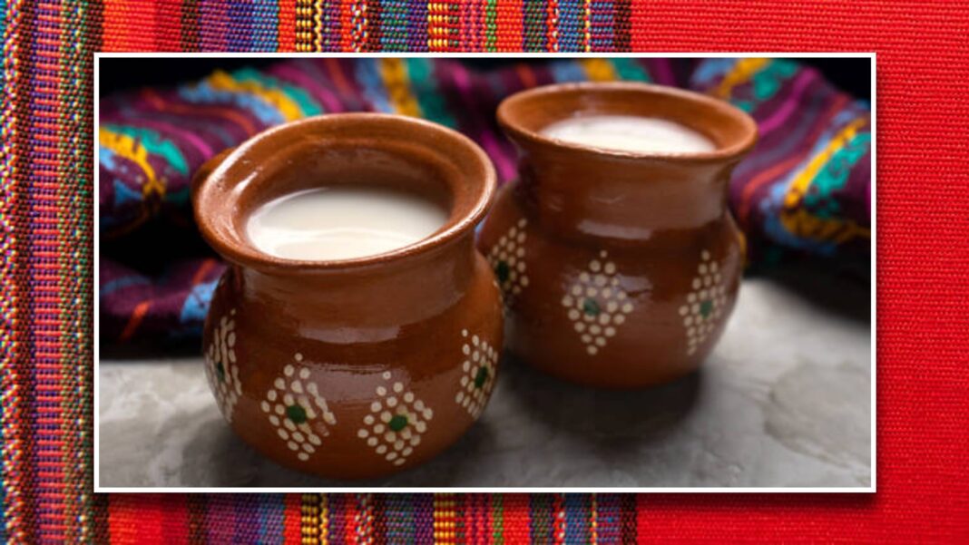 Personas degustando pulque en el Festival del Pulque Tradicional en Atizapán de Zaragoza, Estado de México