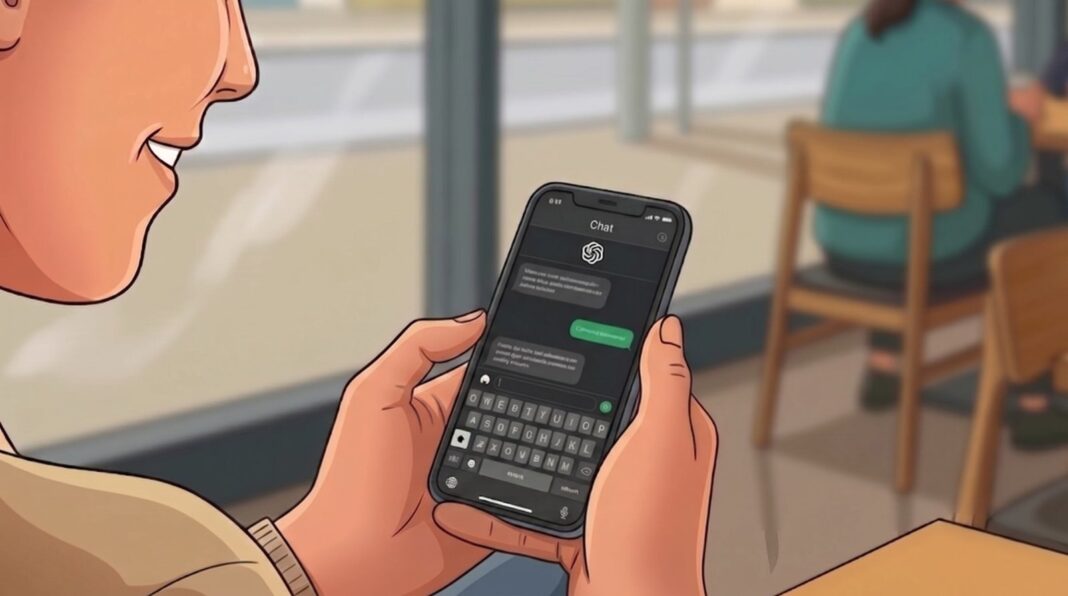 Persona usando un teléfono inteligente con una aplicación de inteligencia artificial conversacional