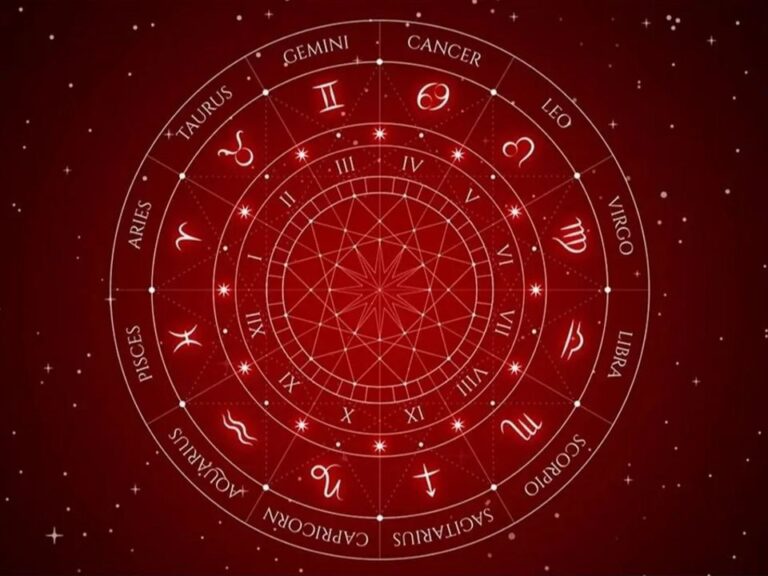 Representación del horóscopo semanal con signos zodiacales y fondo celestial