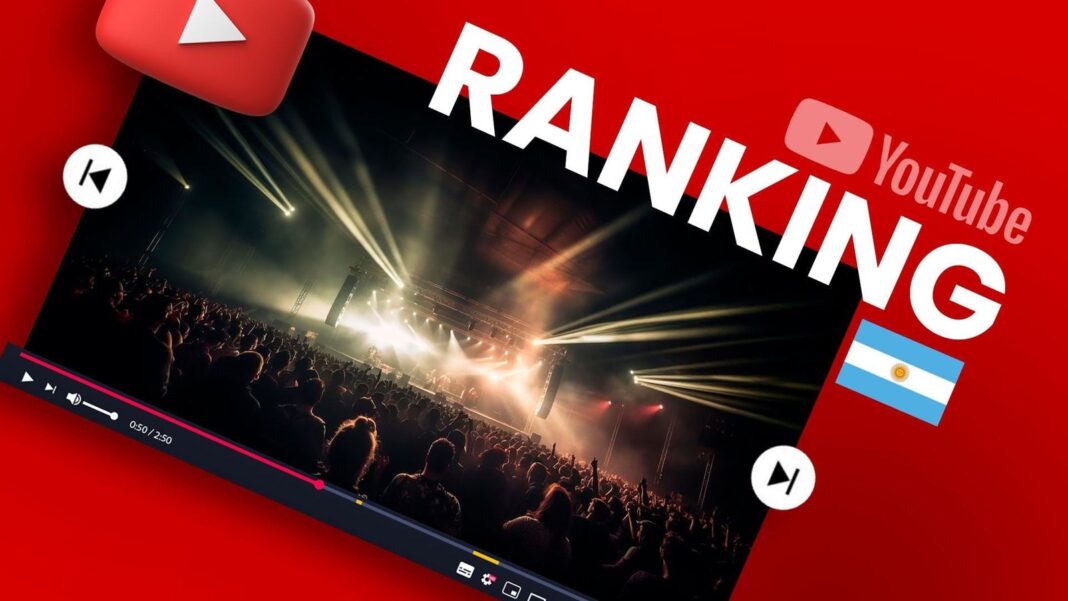 Captura de pantalla de la página de inicio de YouTube con el ranking de tendencias en Argentina