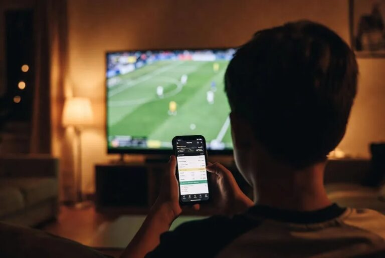 Adolescentes mirando un partido de fútbol con celulares en mano