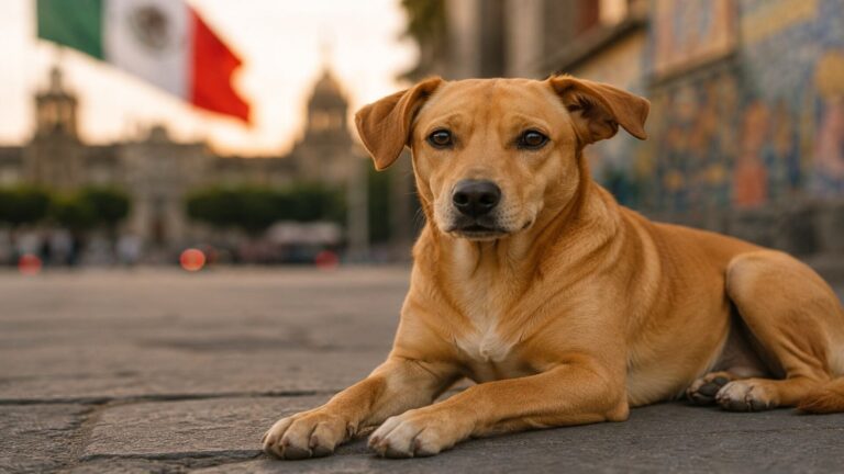 Perro caramelo en un entorno urbano