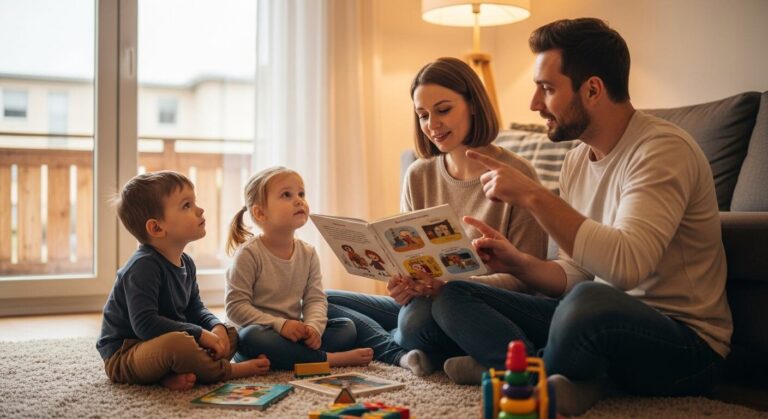 Niño y adulto conversando sobre valores éticos