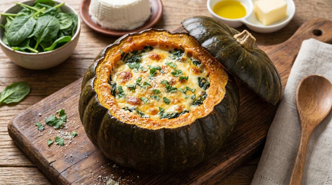 Zapallo cabutia relleno de espinaca y queso gratinado