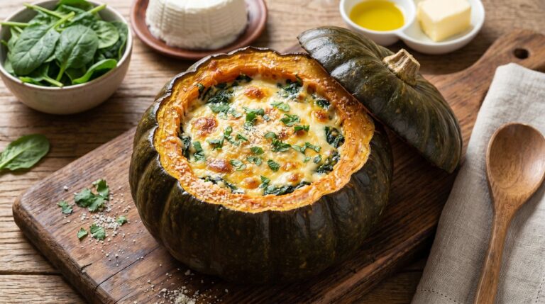 Zapallo cabutia relleno de espinaca y queso gratinado