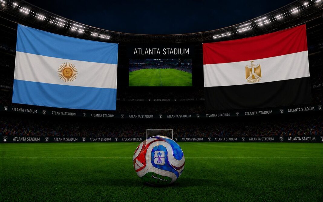 Jugadores de Argentina y Egipto en el campo de juego del Atlanta Stadium durante el Mundial 2026