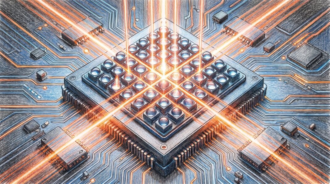 Representación del chip del MIT que controla luz infrarroja media