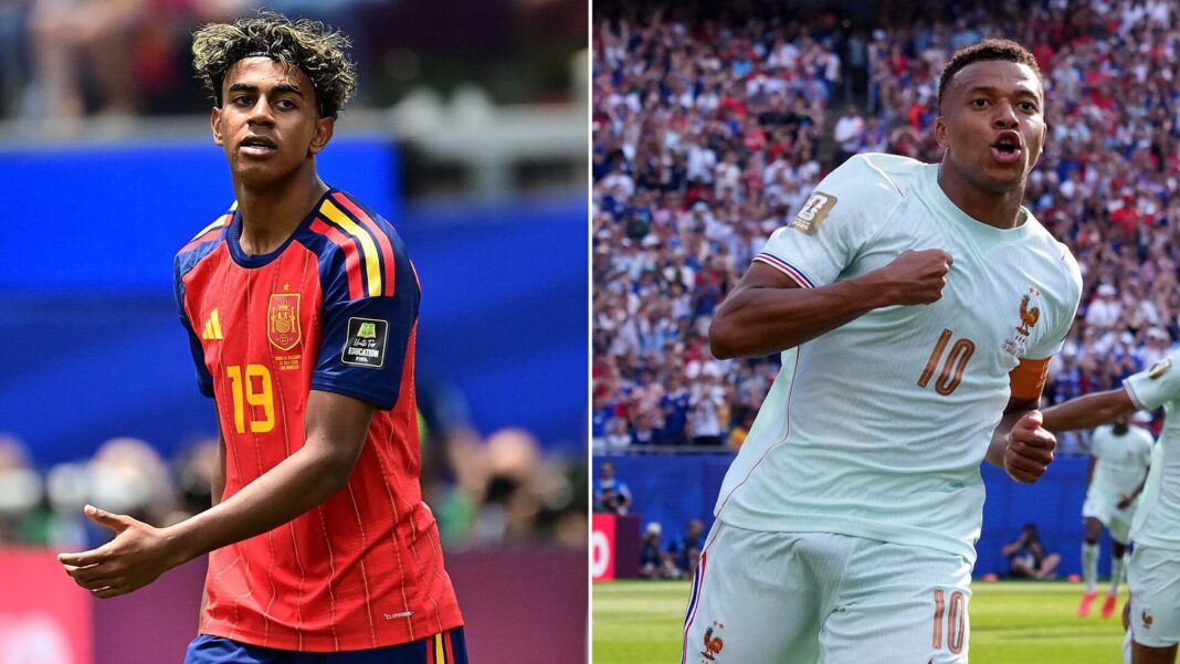 Jugadores de Francia y España en el campo durante las semifinales del Mundial 2026