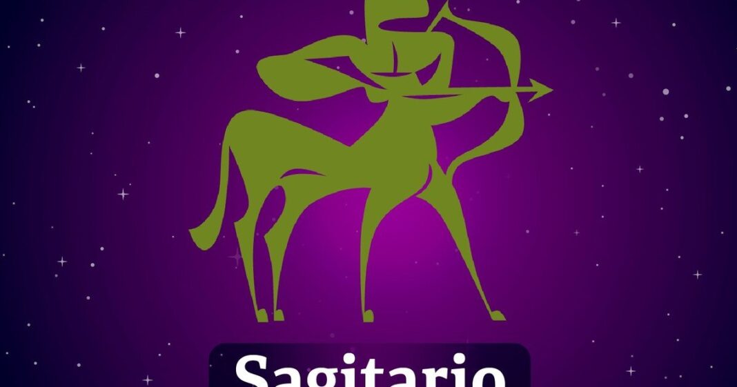 Ilustración del signo zodiacal Sagitario con fondo estelar
