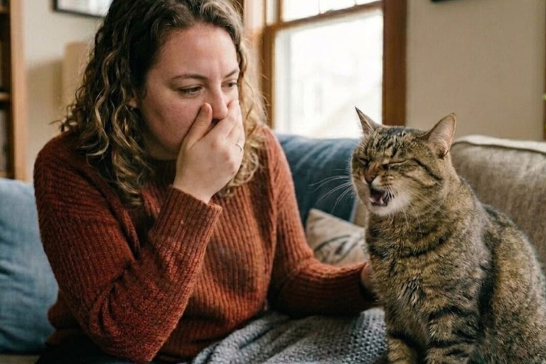 Gato doméstico acostado en una superficie