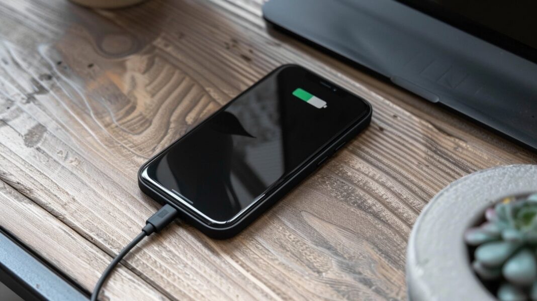 Teléfono inteligente mostrando nivel de batería al 50% sobre fondo blanco