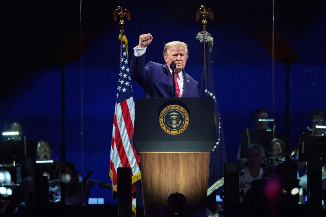Presidente Donald Trump durante discurso en el National Mall por el Día de la Independencia