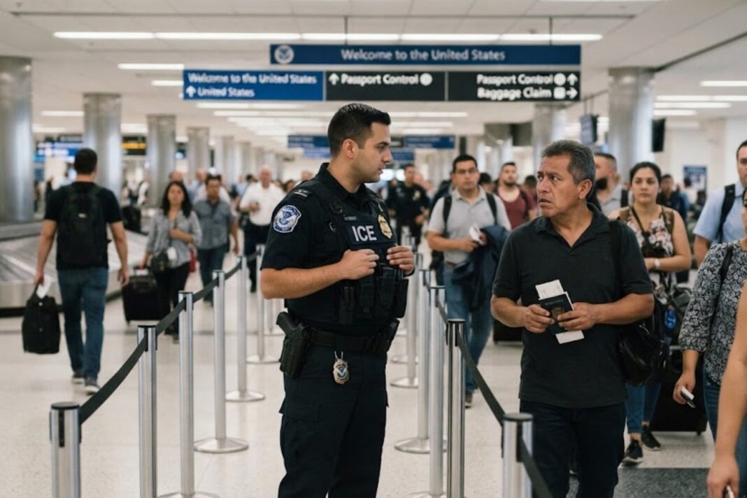 Control de documentación en aeropuerto de Estados Unidos