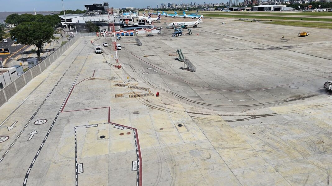 Vista aérea del Aeroparque Jorge Newbery con su pista principal