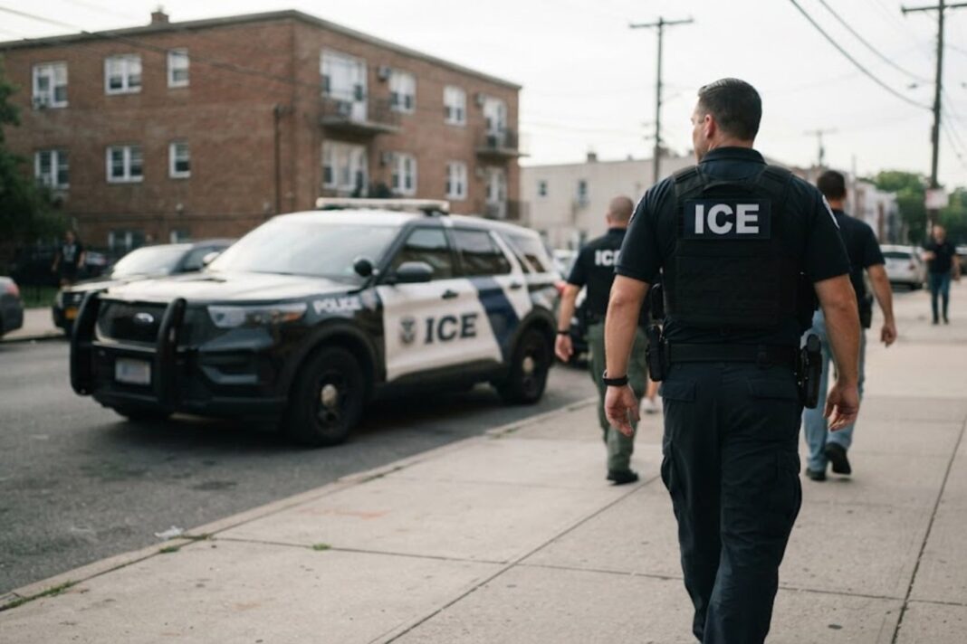 Oficiales de policía local en operativo migratorio coordinado con ICE