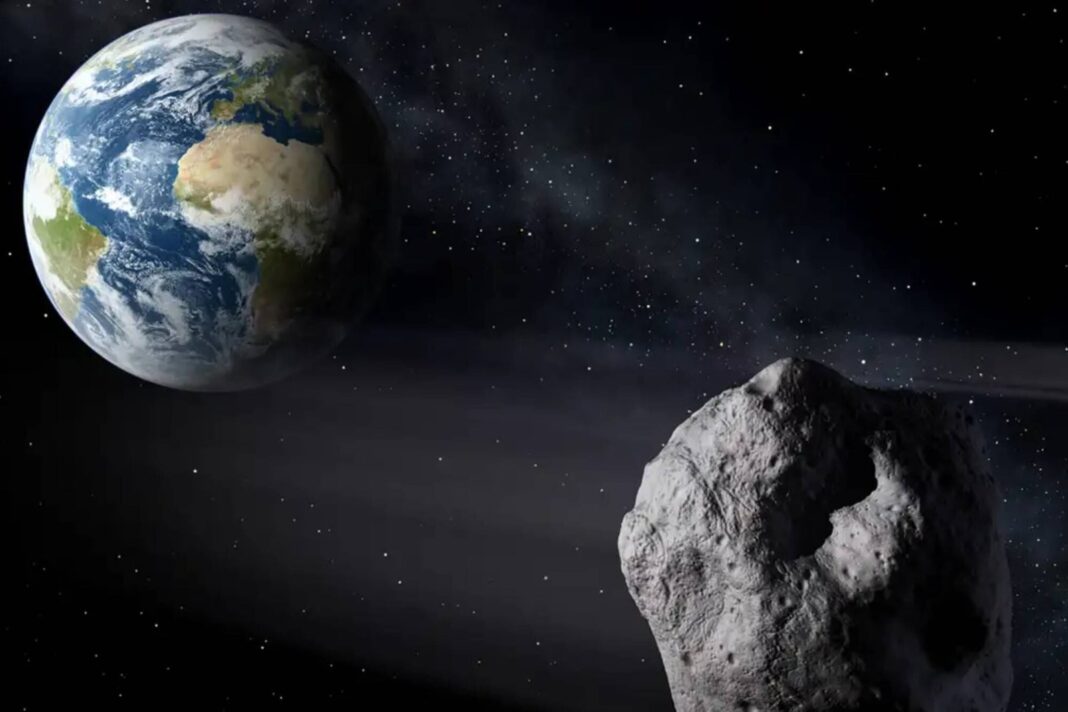 Ilustración de un asteroide acercándose a la Tierra