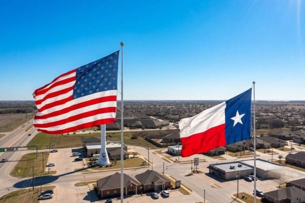 Vista de una calle en Ponder, Texas