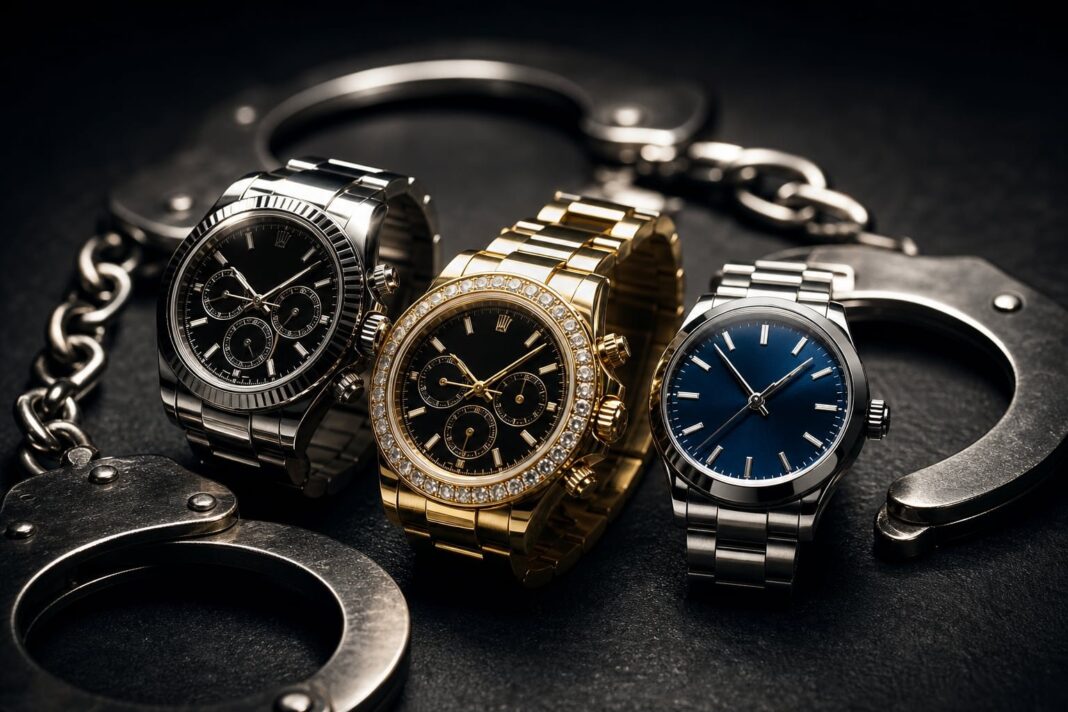 Imagen de relojes de lujo en una vitrina, utilizada como referencia del caso de presunto robo en Miami